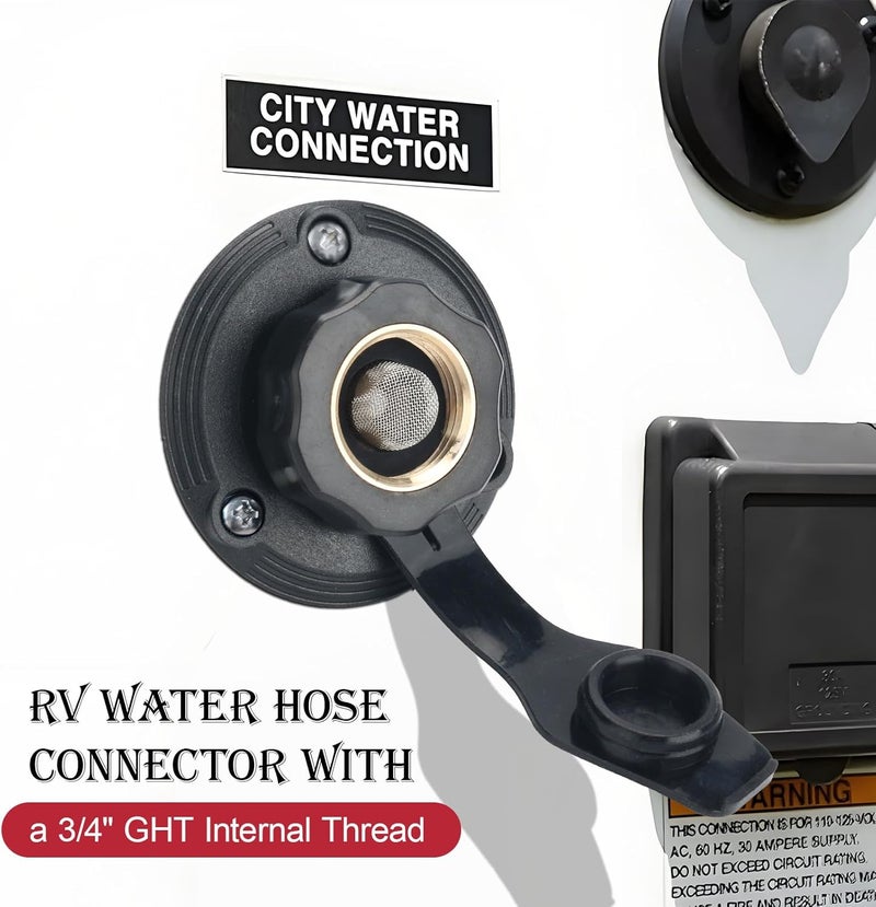 Pongle Rv Water Connection Inlet, Water Fill Inlet Flange Brass with Check Valve for RV, Campers vehicles equipped with water Systems Black 1 Pcs - Image 3
